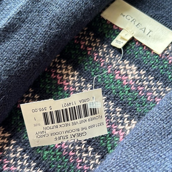 NWOT THE GREAT Navy Blue Bloom Lodge Alpaca & Wool Blend Floral Cardigan Sz S - Picture 14 of 16